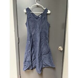 Puro Lino Dress Women Sz M Blue Dark Chambray Minimalist Shift Linen Flax